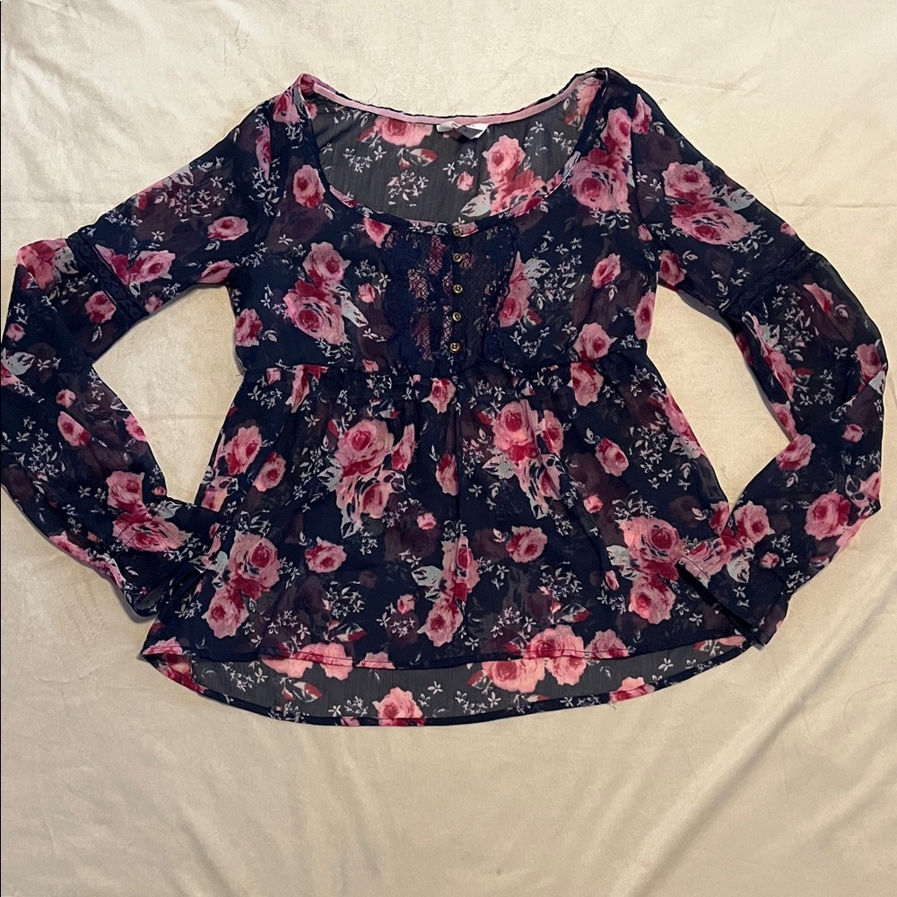 Floral sheer Long Sleeve Women's Top